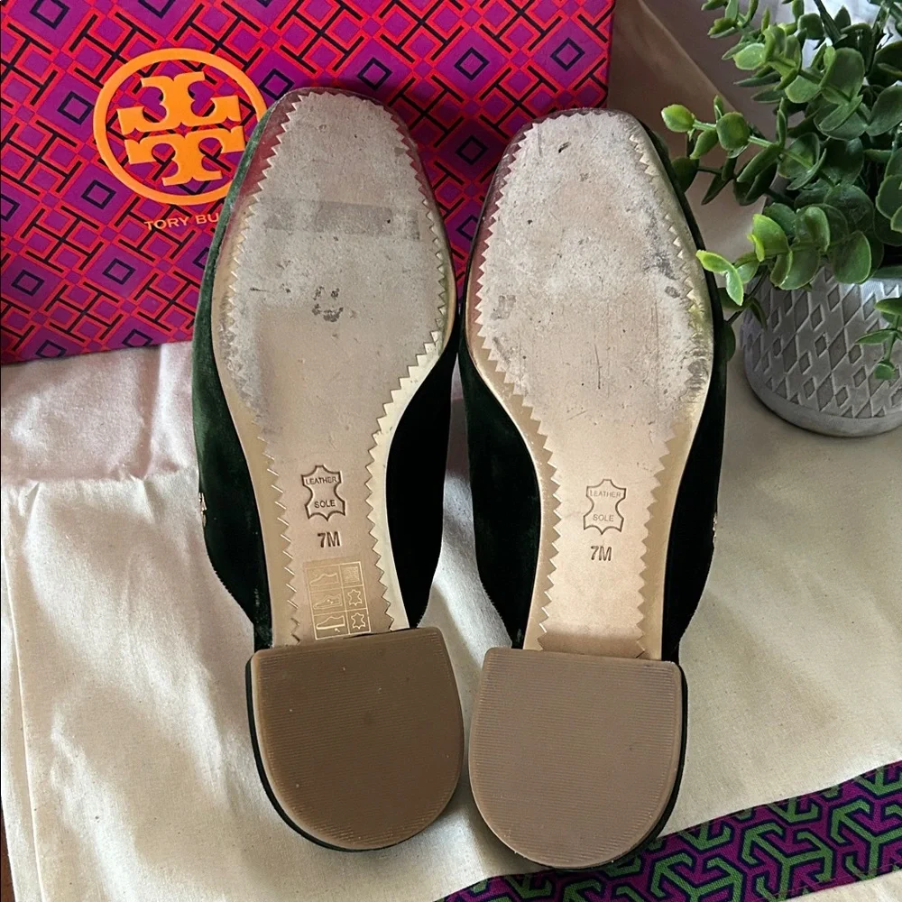 Tory Burch Carlotta Slide Velvet Dark Green Mules
